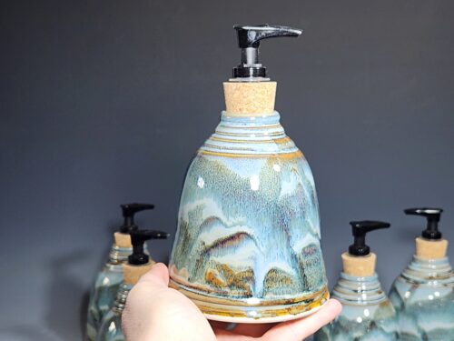 Hand Thrown Pottery Liquid Soap Dispenser, Handmade Bathroom Ceramic Soap Holder, Rustic Hand Soap Pump, Dish Soap, Each - Image 2