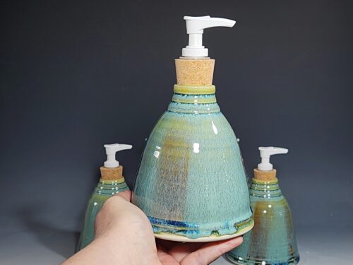 Hand Thrown Pottery Liquid Soap Dispenser, Handmade Bathroom Ceramic Soap Holder, Rustic Hand Soap Pump, Dish Soap, Each - Image 4