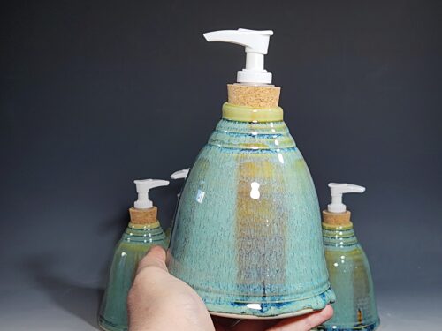 Hand Thrown Pottery Liquid Soap Dispenser, Handmade Bathroom Ceramic Soap Holder, Rustic Hand Soap Pump, Dish Soap, Each - Image 2