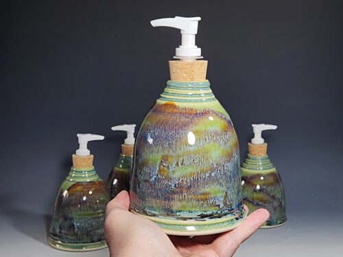 Hand Thrown Pottery Liquid Soap Dispenser, Handmade Bathroom Ceramic Soap Holder, Rustic Hand Soap Pump, Dish Soap, Each