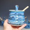 Hand-thrown Pottery Lidded Honey Jar, Ceramic Sugar Bowl, Rustic, Handmade Honey Pot With Dipper, Wheel Thrown, Each - Image 9