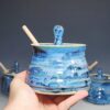 Hand-thrown Pottery Lidded Honey Jar, Ceramic Sugar Bowl, Rustic, Handmade Honey Pot With Dipper, Wheel Thrown, Each - Image 6