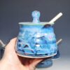 Hand-thrown Pottery Lidded Honey Jar, Ceramic Sugar Bowl, Rustic, Handmade Honey Pot With Dipper, Wheel Thrown, Each
