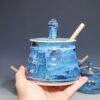 Hand-thrown Pottery Lidded Honey Jar, Ceramic Sugar Bowl, Rustic, Handmade Honey Pot With Dipper, Wheel Thrown, Each - Image 5