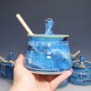 Hand-thrown Pottery Lidded Honey Jar, Ceramic Sugar Bowl, Rustic, Handmade Honey Pot With Dipper, Wheel Thrown, Each - Image 4
