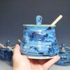 Hand-thrown Pottery Lidded Honey Jar, Ceramic Sugar Bowl, Rustic, Handmade Honey Pot With Dipper, Wheel Thrown, Each - Image 3
