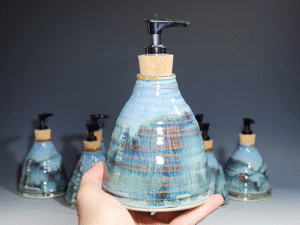 Hand Thrown Pottery Liquid Soap Dispenser, Handmade Bathroom Ceramic Soap Holder, Rustic Hand Soap Pump, Dish Soap, Each