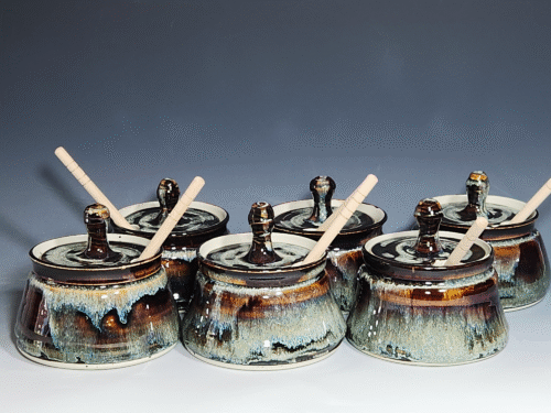 Hand-thrown Pottery Lidded Honey Jar, Ceramic Sugar Bowl, Rustic, Handmade Honey Pot With Dipper, Wheel Thrown, Each - Image 9
