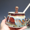 Hand-thrown Pottery Lidded Honey Jar, Ceramic Sugar Bowl, Rustic, Handmade Honey Pot With Dipper, Wheel Thrown, Each - Image 6