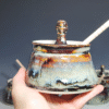 Hand-thrown Pottery Lidded Honey Jar, Ceramic Sugar Bowl, Rustic, Handmade Honey Pot With Dipper, Wheel Thrown, Each - Image 5