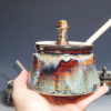 Hand-thrown Pottery Lidded Honey Jar, Ceramic Sugar Bowl, Rustic, Handmade Honey Pot With Dipper, Wheel Thrown, Each - Image 4