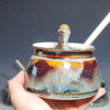 Hand-thrown Pottery Lidded Honey Jar, Ceramic Sugar Bowl, Rustic, Handmade Honey Pot With Dipper, Wheel Thrown, Each - Image 3