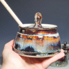 Hand-thrown Pottery Lidded Honey Jar, Ceramic Sugar Bowl, Rustic, Handmade Honey Pot With Dipper, Wheel Thrown, Each - Image 2