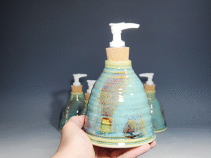 Hand Thrown Pottery Liquid Soap Dispenser, Handmade Bathroom Ceramic Soap Holder, Rustic Hand Soap Pump, Dish Soap, Each