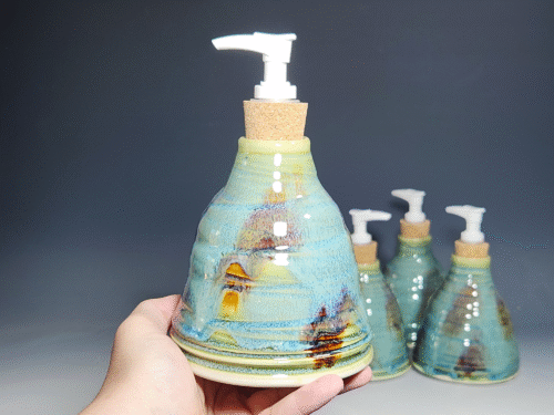Hand Thrown Pottery Liquid Soap Dispenser, Handmade Bathroom Ceramic Soap Holder, Rustic Hand Soap Pump, Dish Soap, Each - Image 3