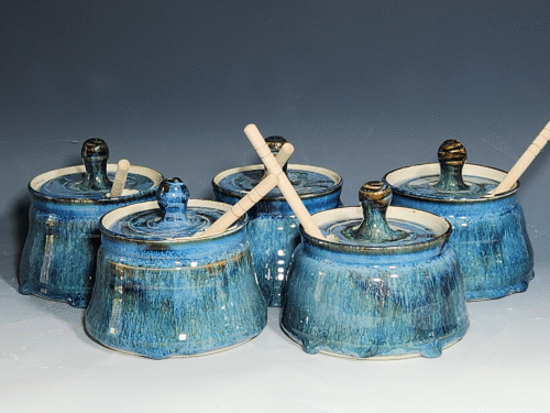 Hand-thrown Pottery Lidded Honey Jar, Ceramic Sugar Bowl, Rustic, Handmade Honey Pot With Dipper, Wheel Thrown, Each - Image 9