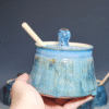 Hand-thrown Pottery Lidded Honey Jar, Ceramic Sugar Bowl, Rustic, Handmade Honey Pot With Dipper, Wheel Thrown, Each - Image 8