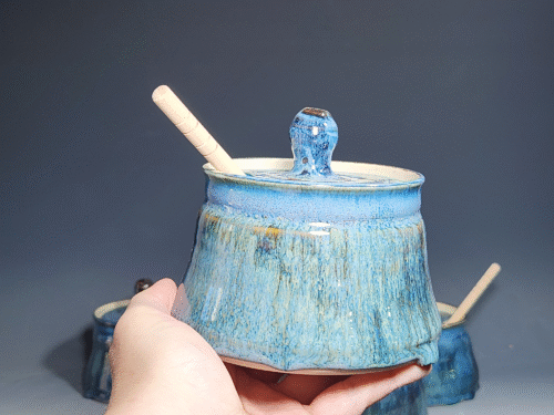 Hand-thrown Pottery Lidded Honey Jar, Ceramic Sugar Bowl, Rustic, Handmade Honey Pot With Dipper, Wheel Thrown, Each - Image 8