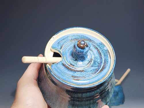 Hand-thrown Pottery Lidded Honey Jar, Ceramic Sugar Bowl, Rustic, Handmade Honey Pot With Dipper, Wheel Thrown, Each - Image 7
