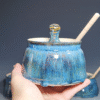 Hand-thrown Pottery Lidded Honey Jar, Ceramic Sugar Bowl, Rustic, Handmade Honey Pot With Dipper, Wheel Thrown, Each - Image 5