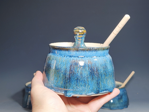 Hand-thrown Pottery Lidded Honey Jar, Ceramic Sugar Bowl, Rustic, Handmade Honey Pot With Dipper, Wheel Thrown, Each - Image 5