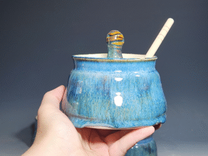 Hand-thrown Pottery Lidded Honey Jar, Ceramic Sugar Bowl, Rustic, Handmade Honey Pot With Dipper, Wheel Thrown, Each