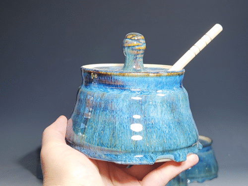 Hand-thrown Pottery Lidded Honey Jar, Ceramic Sugar Bowl, Rustic, Handmade Honey Pot With Dipper, Wheel Thrown, Each - Image 4