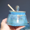 Hand-thrown Pottery Lidded Honey Jar, Ceramic Sugar Bowl, Rustic, Handmade Honey Pot With Dipper, Wheel Thrown, Each - Image 3