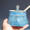 Hand-thrown Pottery Lidded Honey Jar, Ceramic Sugar Bowl, Rustic, Handmade Honey Pot With Dipper, Wheel Thrown, Each - Image 2