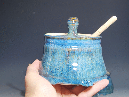 Hand-thrown Pottery Lidded Honey Jar, Ceramic Sugar Bowl, Rustic, Handmade Honey Pot With Dipper, Wheel Thrown, Each - Image 2