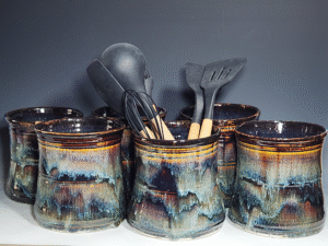 Hand Thrown Pottery Utensil Holder, Ceramic Utensil Holder, Kitchen Caddy, Kitchen Crock, Utensil Crock, Handmade, Rustic, Each