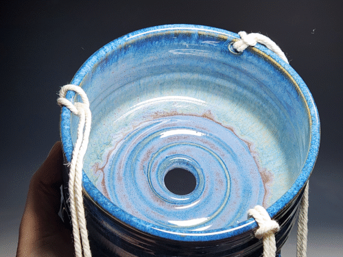 SECONDS SALE! Outdoor Hand-thrown Pottery Hanging Planter, With Drainage - Image 2
