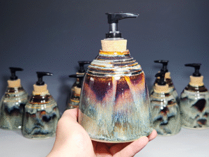 Hand Thrown Pottery Liquid Soap Dispenser, Handmade Bathroom Ceramic Soap Holder, Rustic Hand Soap Pump, Dish Soap, Each