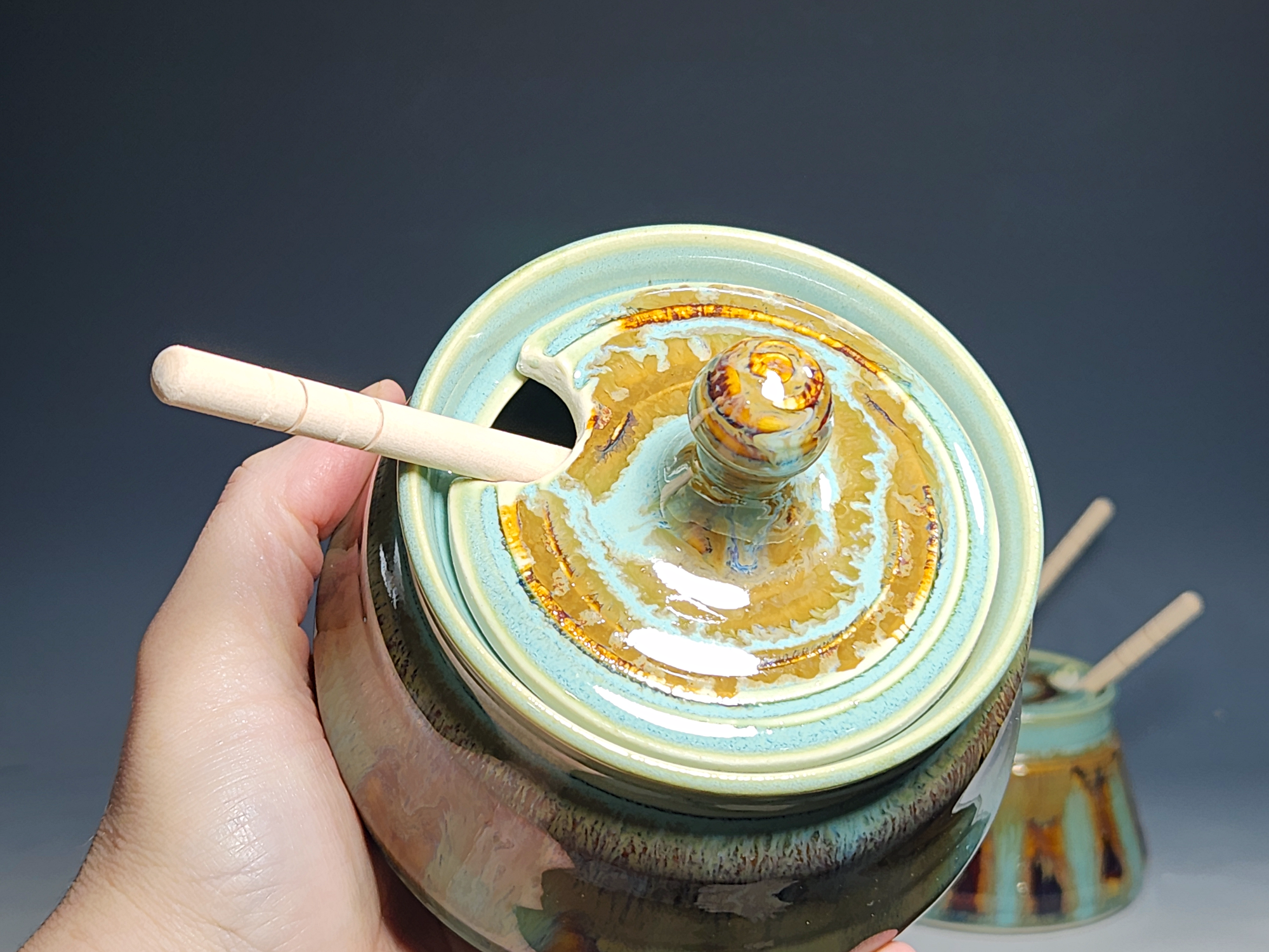 Handmade Pottery Lidded Honey Jar - Image 17