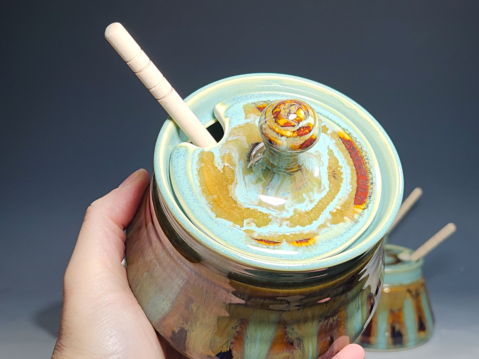 Handmade Pottery Lidded Honey Jar - Image 12