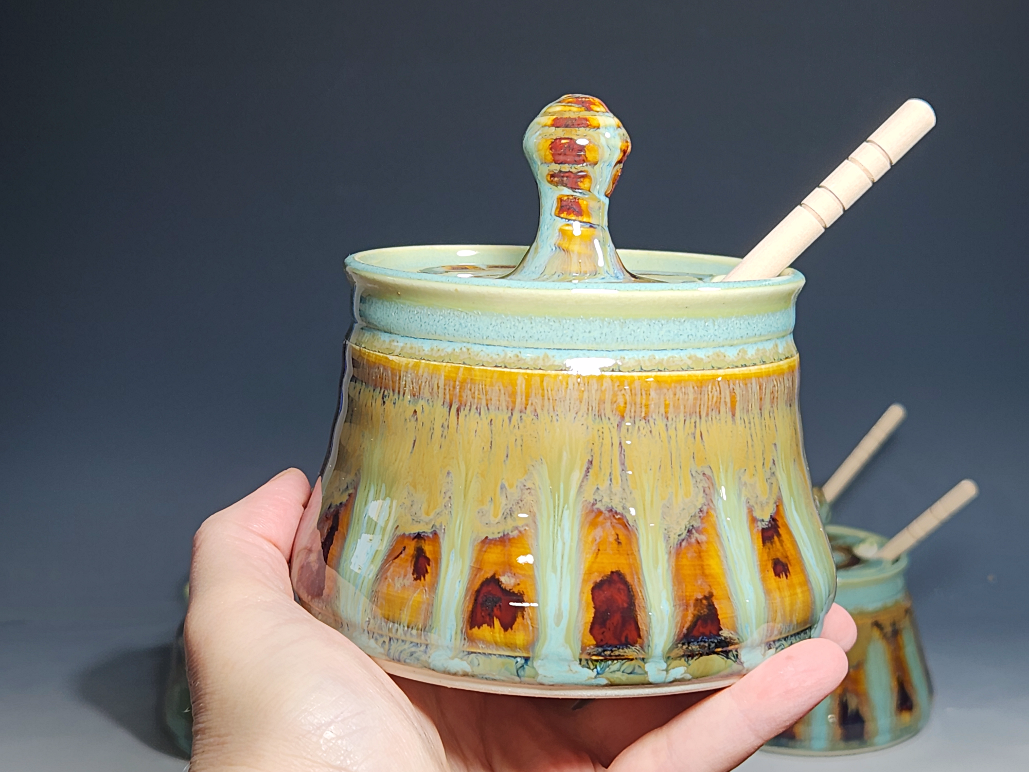 Handmade Pottery Lidded Honey Jar