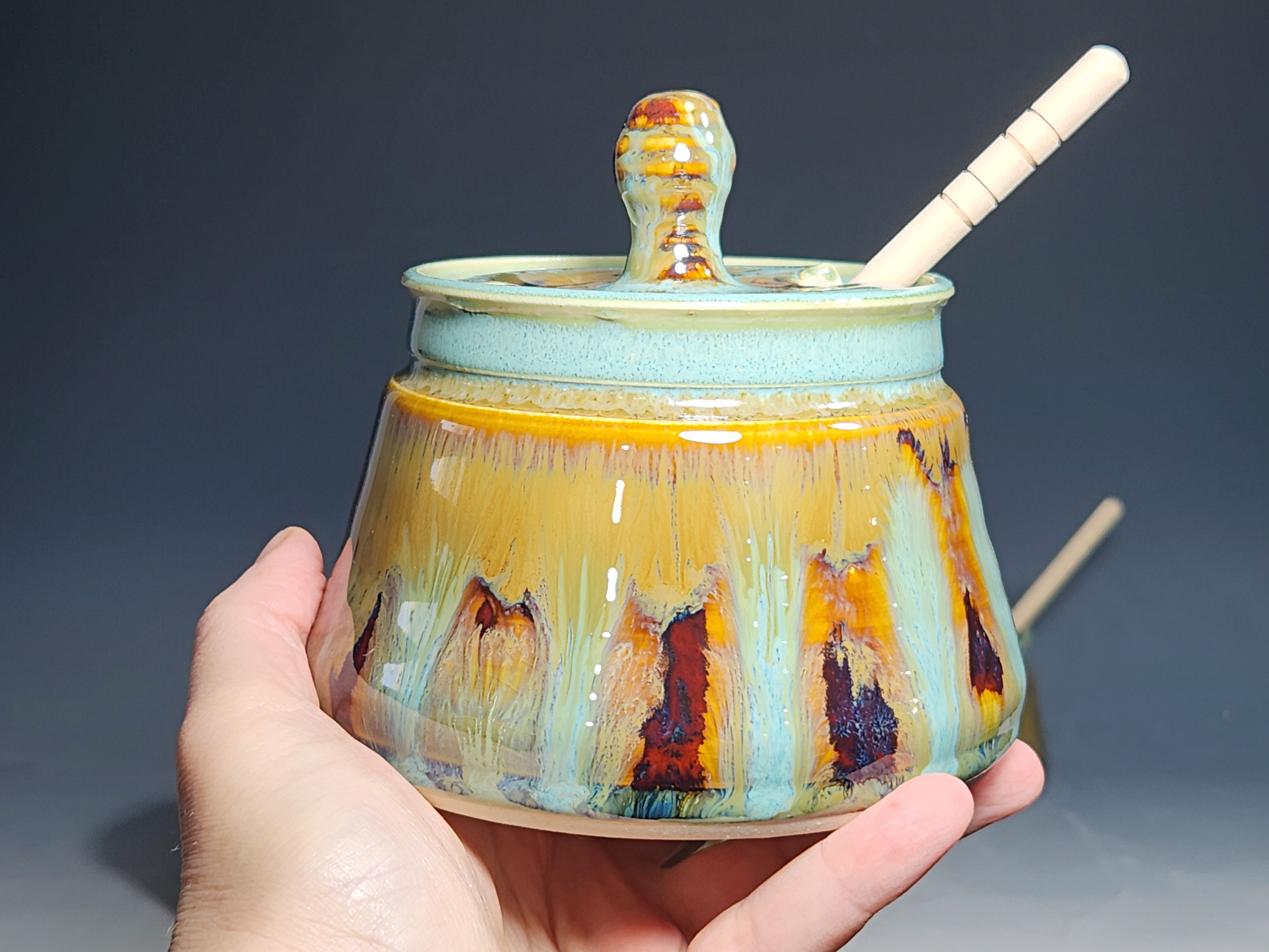 Handmade Pottery Lidded Honey Jar - Image 11