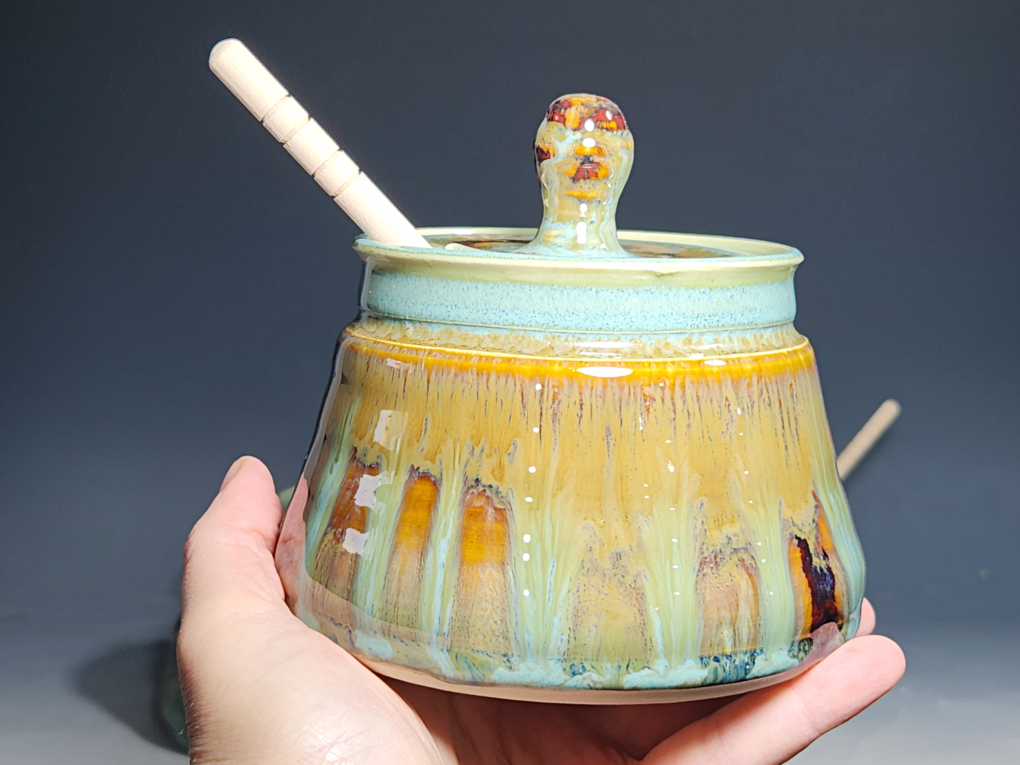 Handmade Pottery Lidded Honey Jar - Image 10