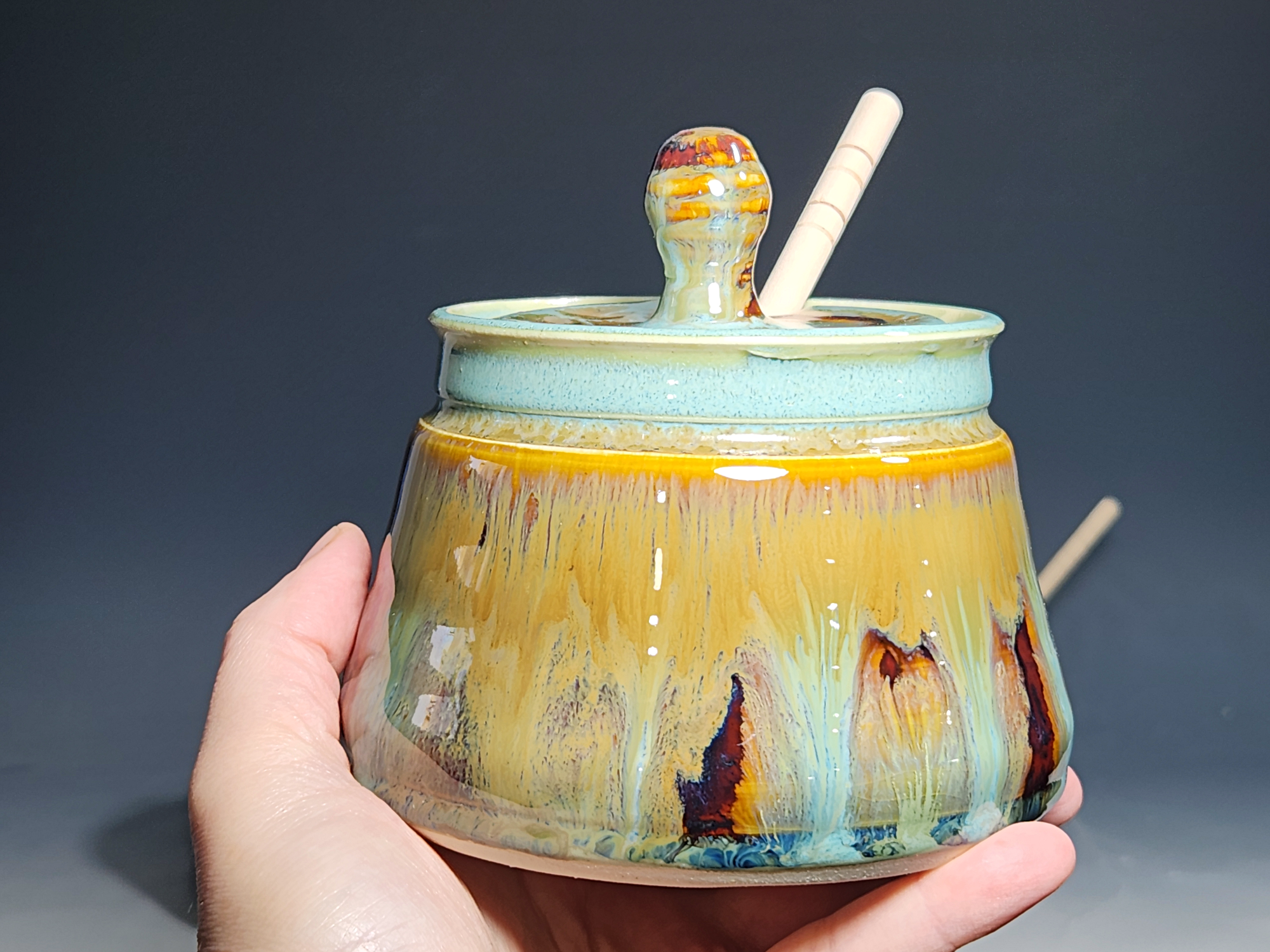 Handmade Pottery Lidded Honey Jar - Image 9