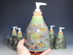 Hand Thrown Pottery Liquid Soap Dispenser, Handmade Bathroom Ceramic Soap Holder, Rustic Hand Soap Pump, Dish Soap, Each
