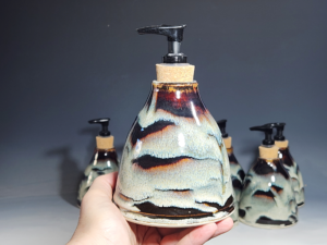 Hand Thrown Pottery Liquid Soap Dispenser, Handmade Bathroom Ceramic Soap Holder, Rustic Hand Soap Pump, Dish Soap, Each