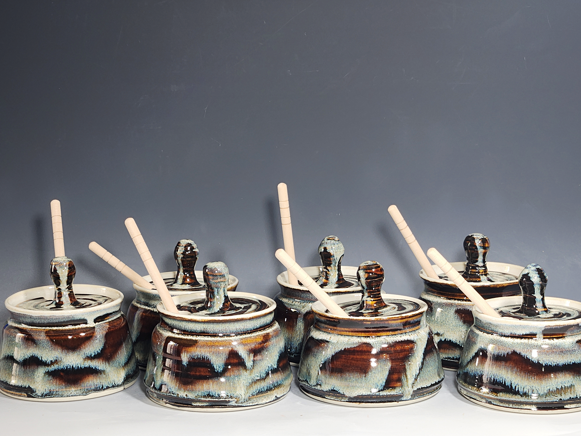 Hand-thrown Pottery Lidded Honey Jar, Ceramic Sugar Bowl, Rustic, Handmade Honey Pot With Dipper, Wheel Thrown, Each - Image 2