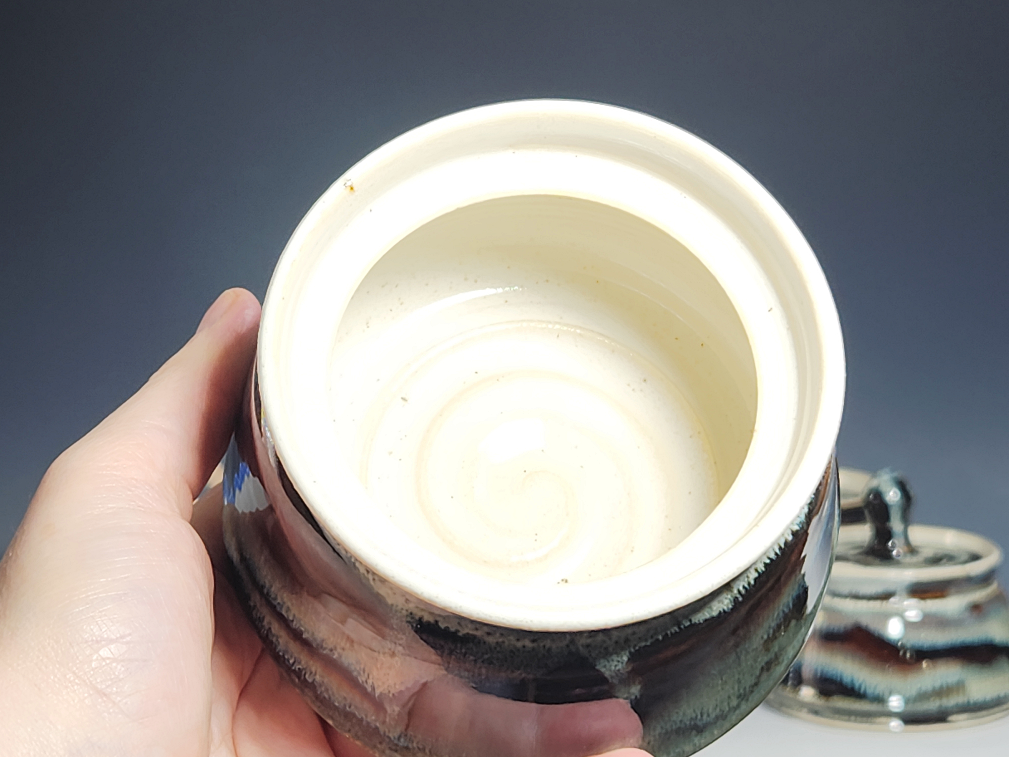 Hand-thrown Pottery Lidded Honey Jar, Ceramic Sugar Bowl, Rustic, Handmade Honey Pot With Dipper, Wheel Thrown, Each - Image 10