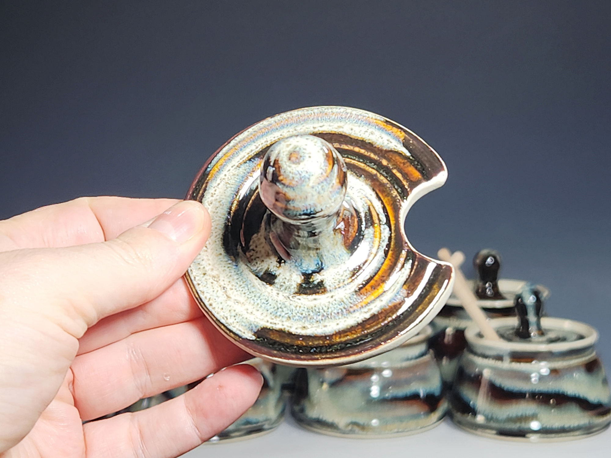 Hand-thrown Pottery Lidded Honey Jar, Ceramic Sugar Bowl, Rustic, Handmade Honey Pot With Dipper, Wheel Thrown, Each - Image 11