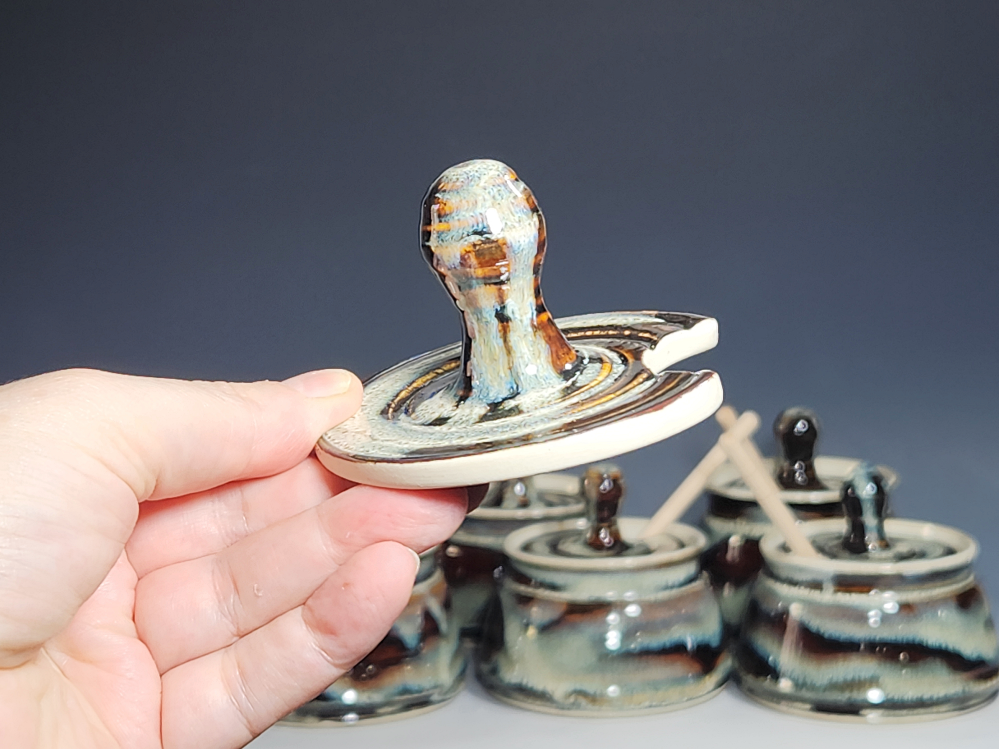 Hand-thrown Pottery Lidded Honey Jar, Ceramic Sugar Bowl, Rustic, Handmade Honey Pot With Dipper, Wheel Thrown, Each - Image 12