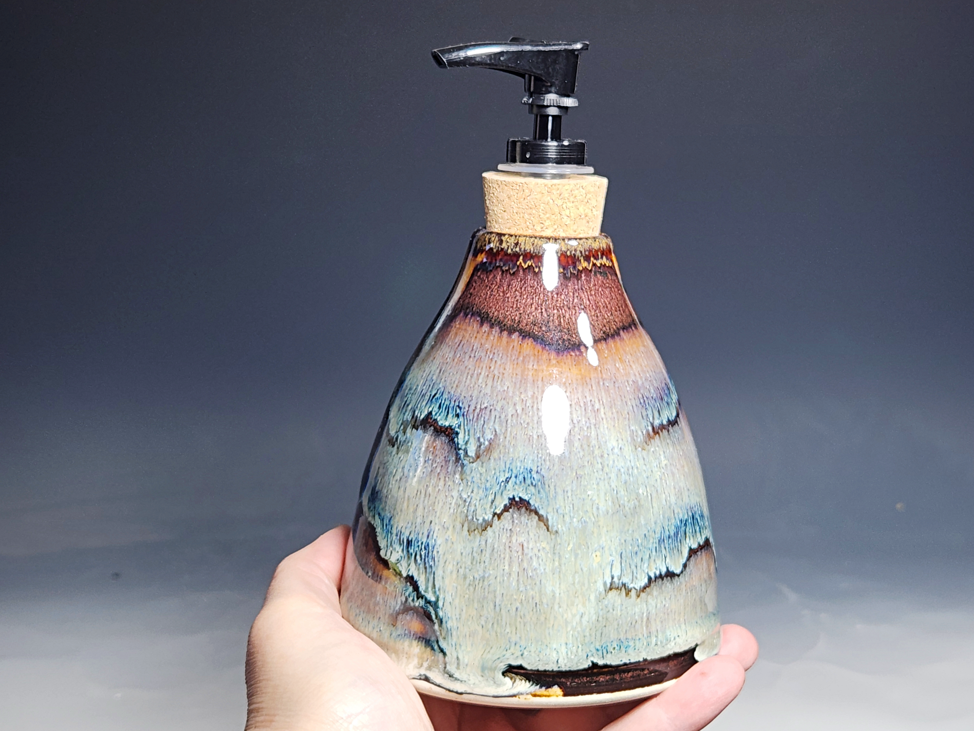 Hand Thrown Pottery Liquid Soap Dispenser, Handmade Bathroom Ceramic Soap Holder, Rustic Hand Soap Pump, Dish Soap, Each - Image 4