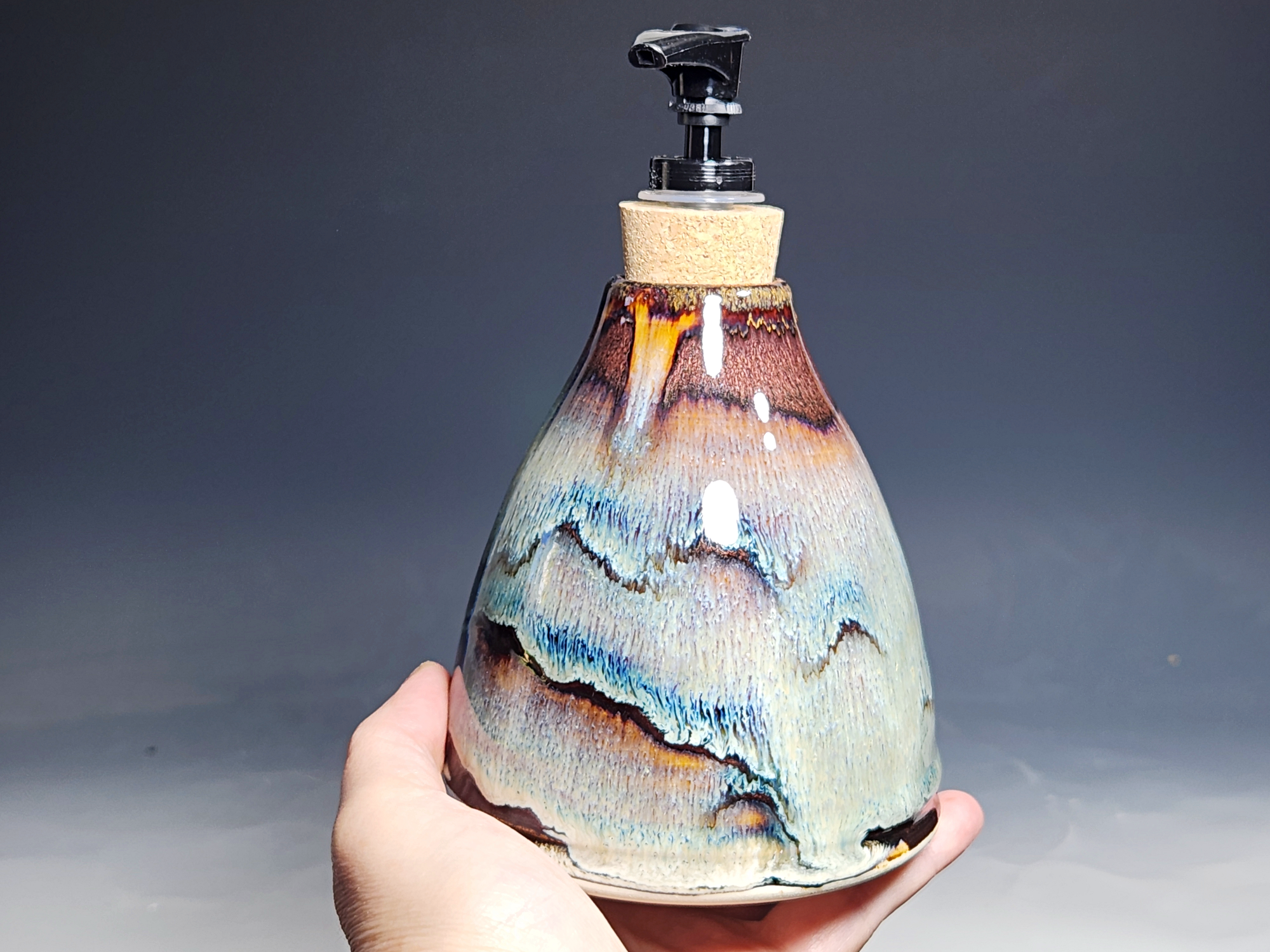 Hand Thrown Pottery Liquid Soap Dispenser, Handmade Bathroom Ceramic Soap Holder, Rustic Hand Soap Pump, Dish Soap, Each