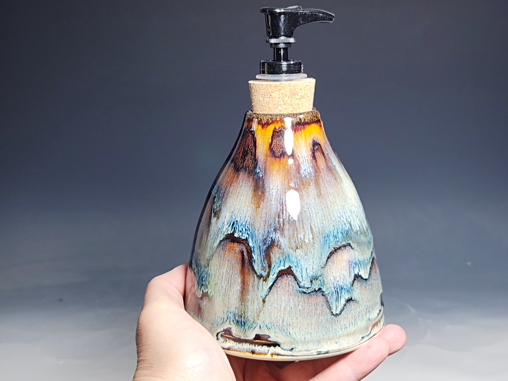 Hand Thrown Pottery Liquid Soap Dispenser, Handmade Bathroom Ceramic Soap Holder, Rustic Hand Soap Pump, Dish Soap, Each - Image 2